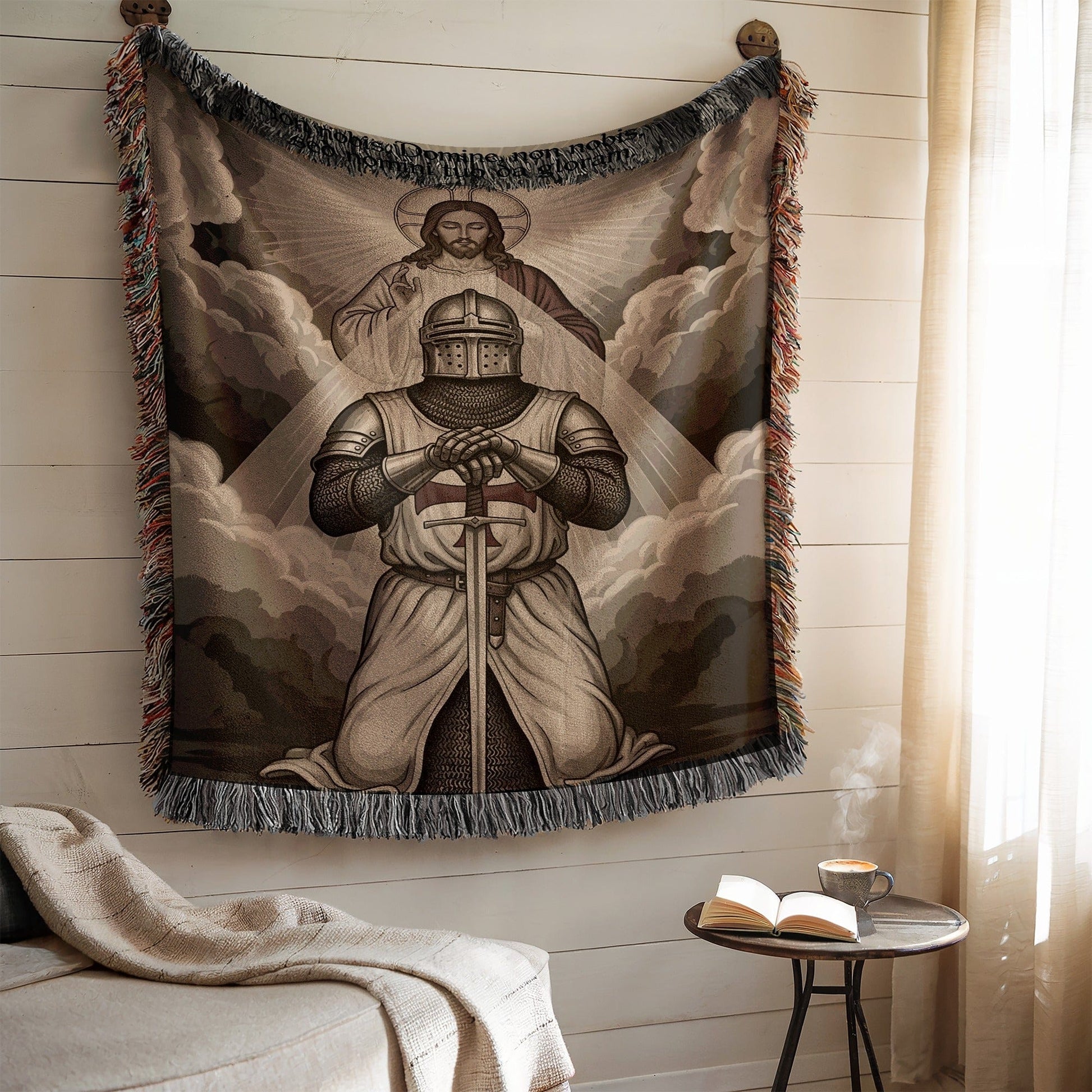 Medieval Knight Praying Artwork Wall Tapestry