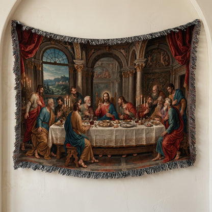 MyDesigns Holy Eucharist Wall Hanging – Last Supper with Chalice and Candles, Woven Blanket jacquard woven blanket