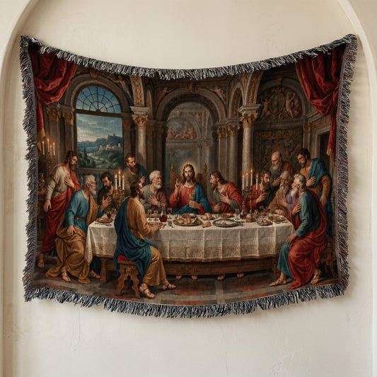 MyDesigns Holy Eucharist Wall Hanging – Last Supper with Chalice and Candles, Woven Blanket jacquard woven blanket