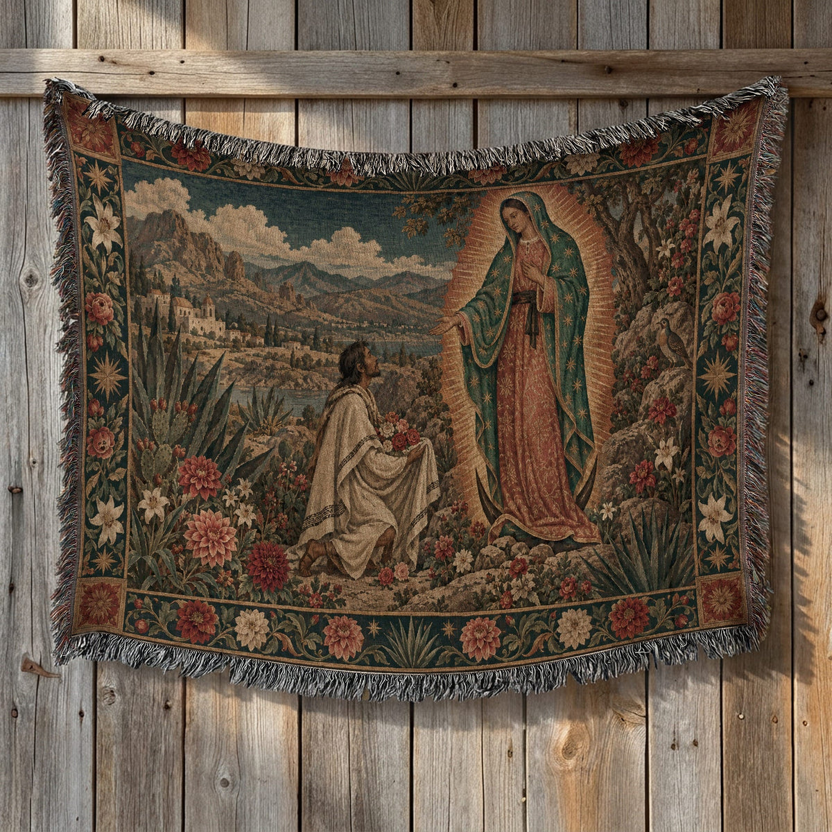CalmNestStyle Our Lady of Guadalupe at Tepeyac jacquard woven blanket