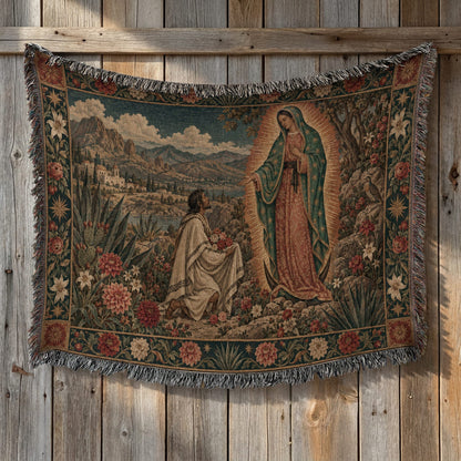 CalmNestStyle Our Lady of Guadalupe at Tepeyac jacquard woven blanket