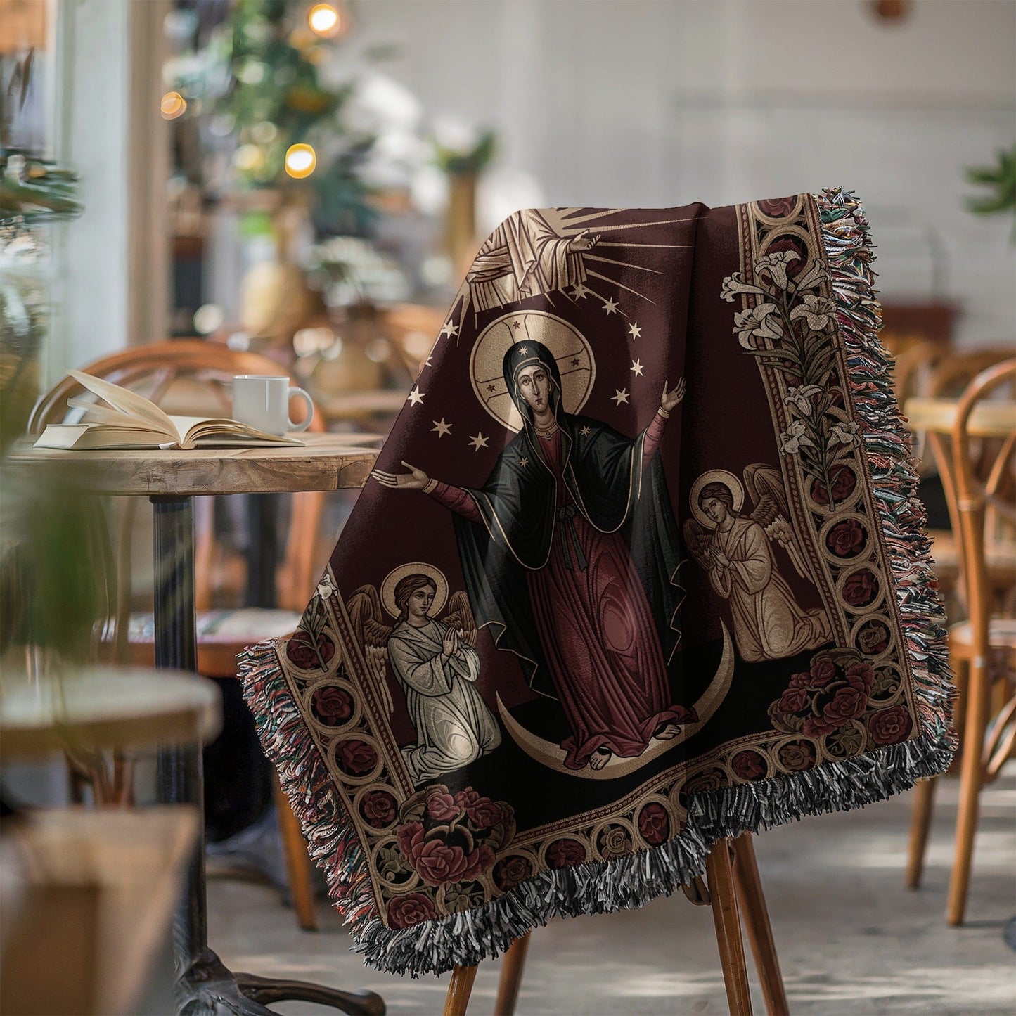 Virgin Mary and Angels Religious Design Throw Blanket