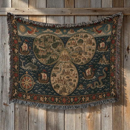 CalmNestStyle Mappa Mundi I Angels of Sun and Moon jacquard woven blanket