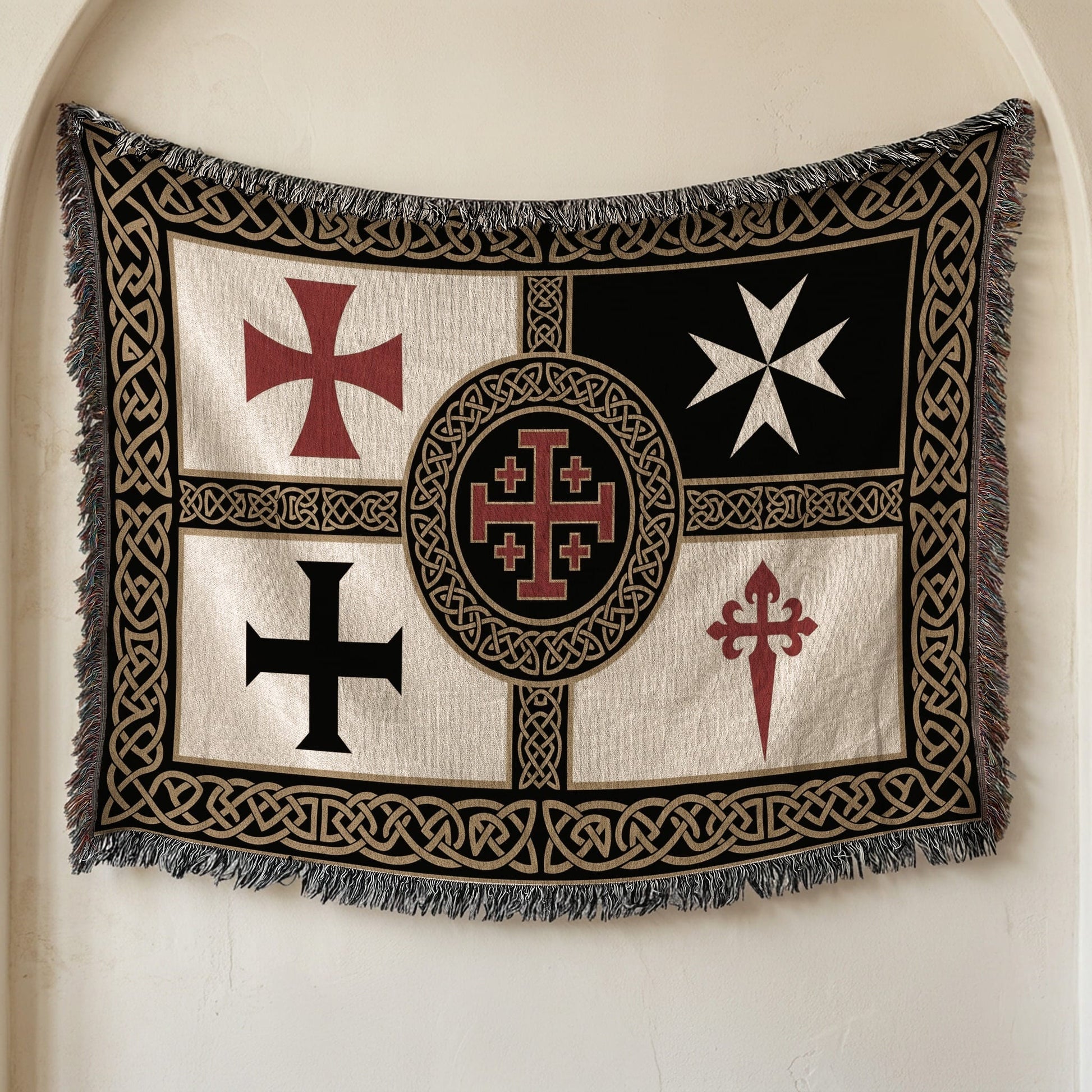 MyDesigns Crusader Orders Medieval Blanket – Santiago Templar Hospitaller Teutonic Woven Throw jacquard woven blanket