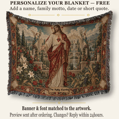 CalmNestStyle Sacred Heart of Jesus in the Heavenly Garden jacquard woven blanket