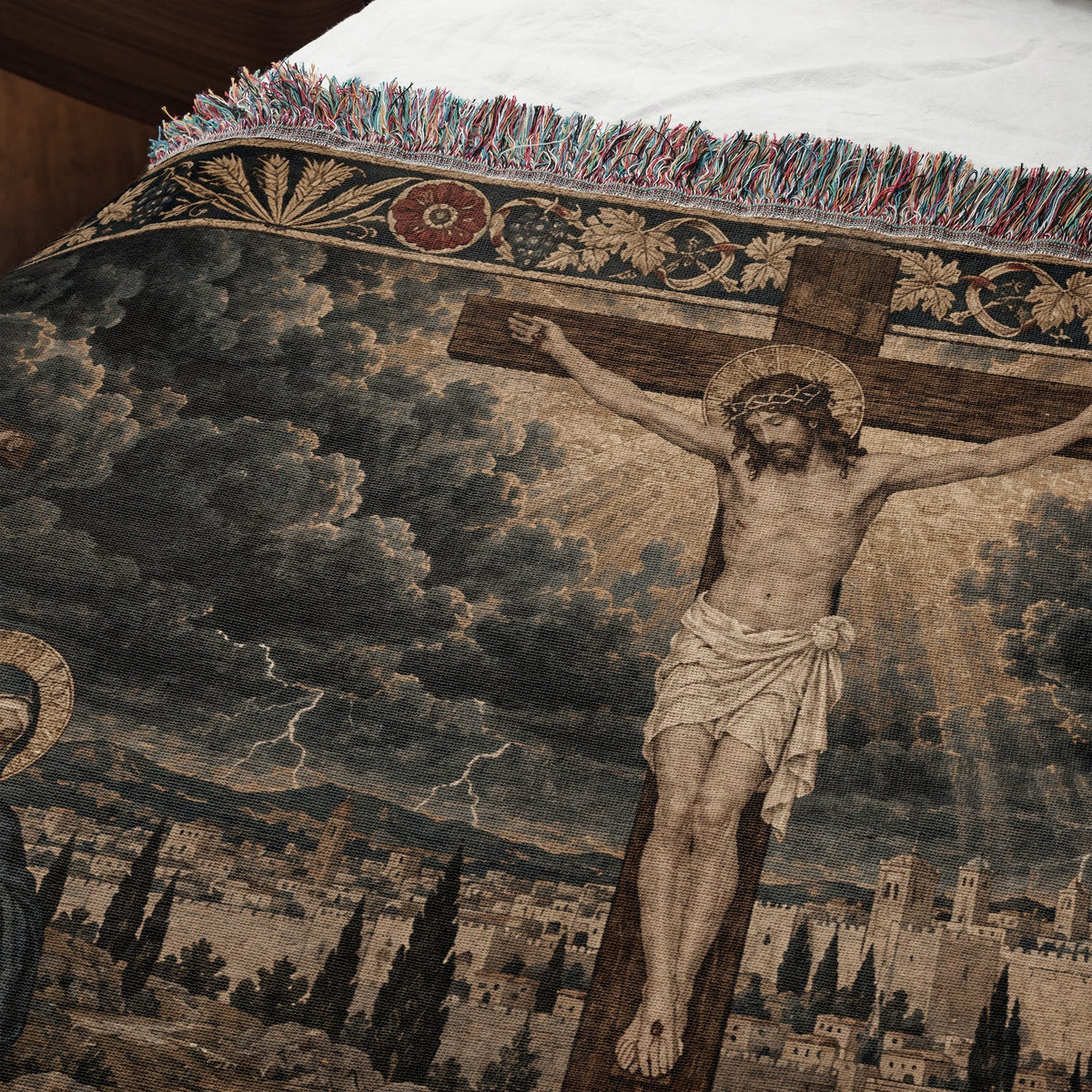 CalmNestStyle Crucifixion at Calvary jacquard woven blanket