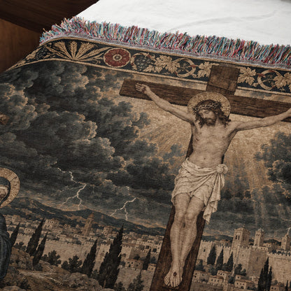 CalmNestStyle Crucifixion at Calvary jacquard woven blanket