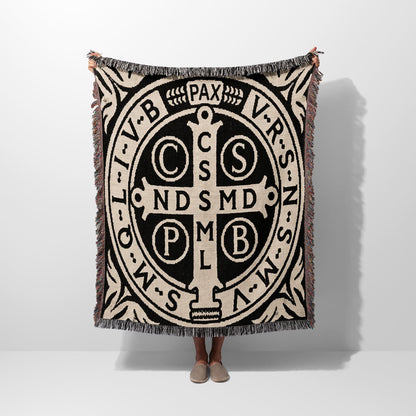 CalmNestStyle Sacred Saint Benedict Medal Christian Woven Blanket jacquard woven blanket