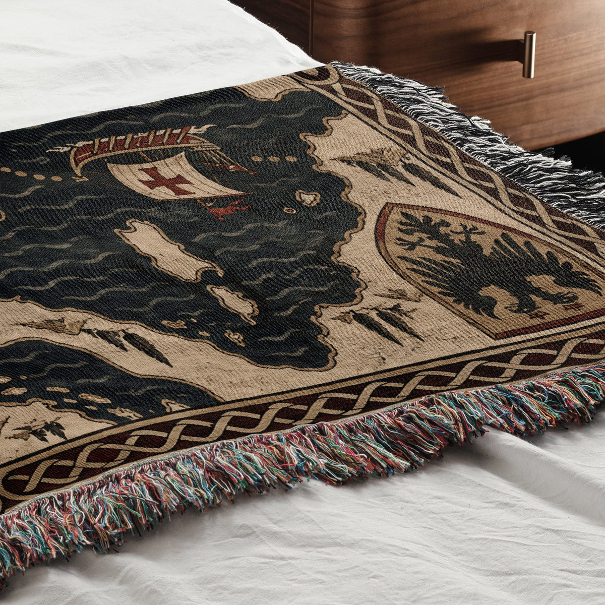 CalmNestStyle Crusader Sea Route Map I Eagle and Jerusalem Shields jacquard woven blanket