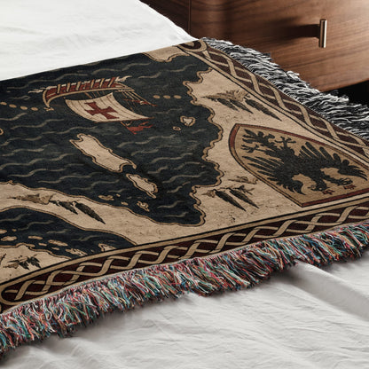 CalmNestStyle Crusader Sea Route Map I Eagle and Jerusalem Shields jacquard woven blanket