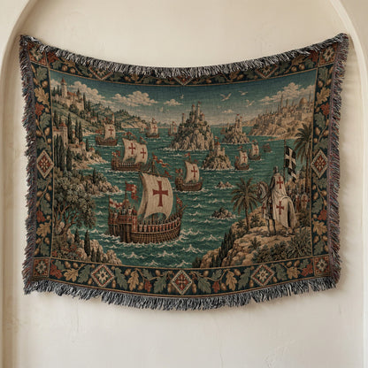 CalmNestStyle Crusader Fleet I Knight at the Harbor jacquard woven blanket