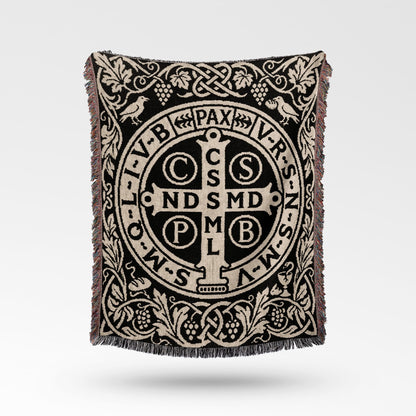 CalmNestStyle Blessed Saint Benedict Medal Heritage Woven Blanket jacquard woven blanket