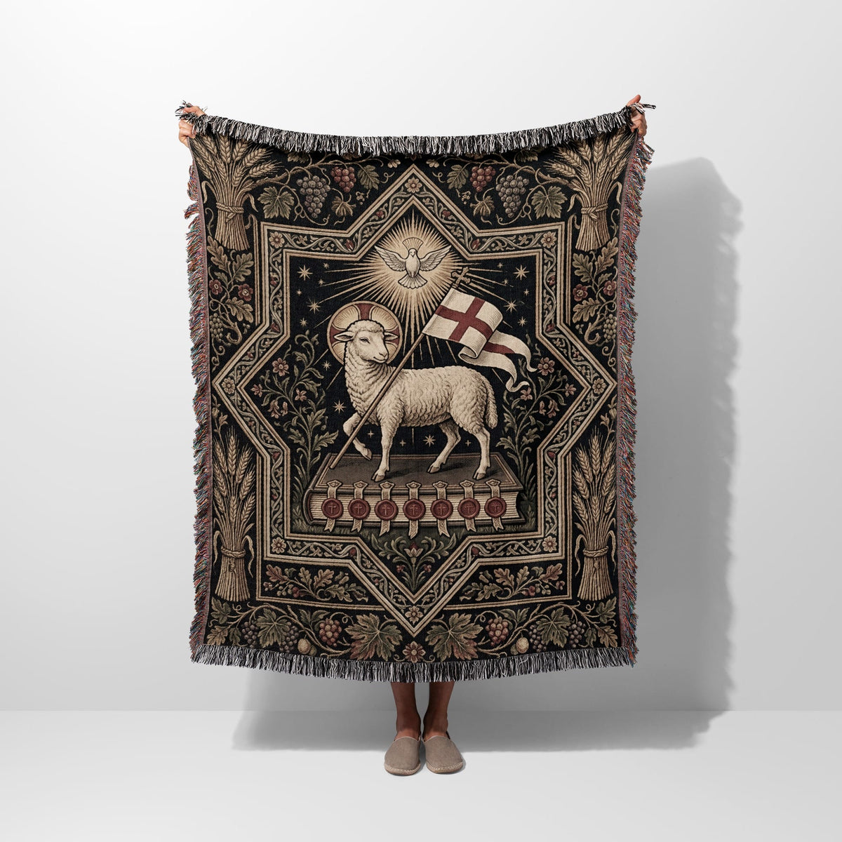 CalmNestStyle Heritage Lamb & Dove Woven Blanket jacquard woven blanket