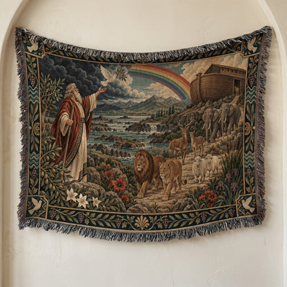 CalmNestStyle Noahs Ark with Rainbow and Dove jacquard woven blanket