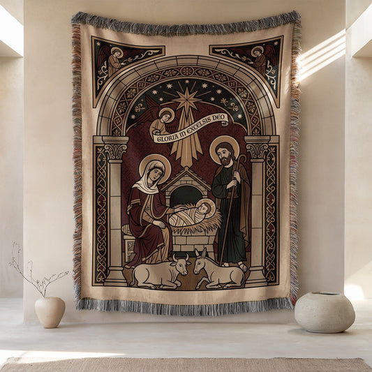Nativity Scene Tapestry Blanket with Religious Art Design