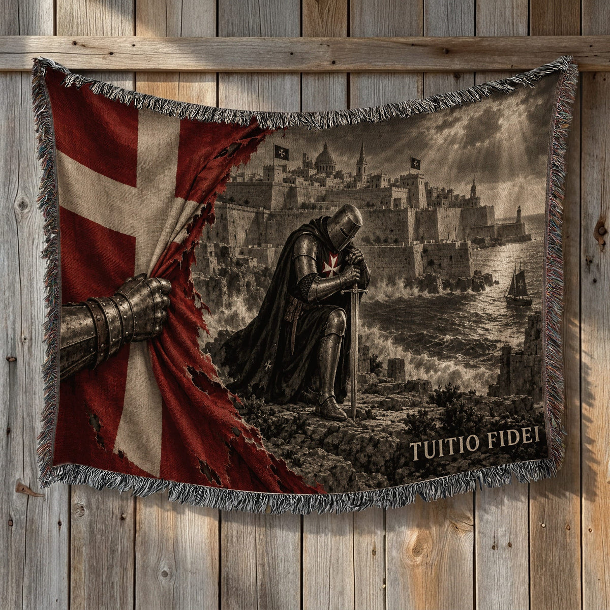 CalmNestStyle Hospitaller Knight Kneeling Before Malta Woven Blanket jacquard woven blanket