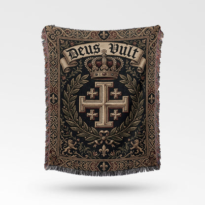 CalmNestStyle Regal Deus Vult Jerusalem Cross Blanket jacquard woven blanket