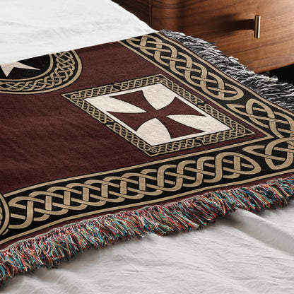 MyDesigns Medieval Wall Hanging Blanket – Red Jerusalem Cross Medallion, Crusader Orders jacquard woven blanket
