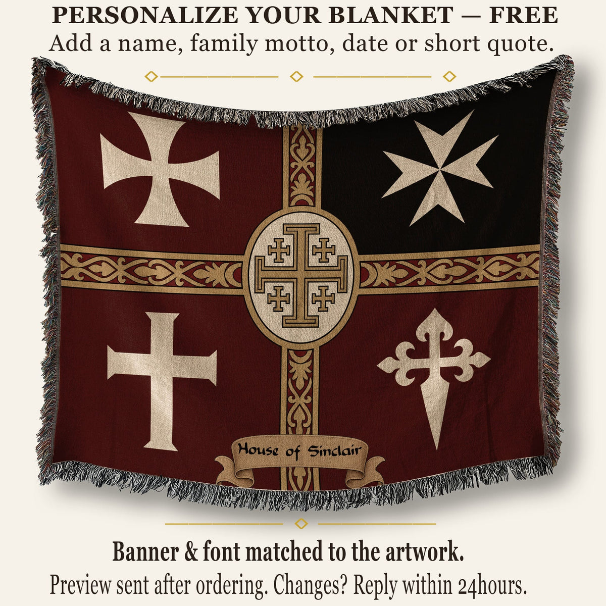 MyDesigns Ancient Orders I Burgundy jacquard woven blanket
