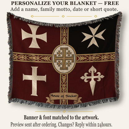 MyDesigns Ancient Orders I Burgundy jacquard woven blanket