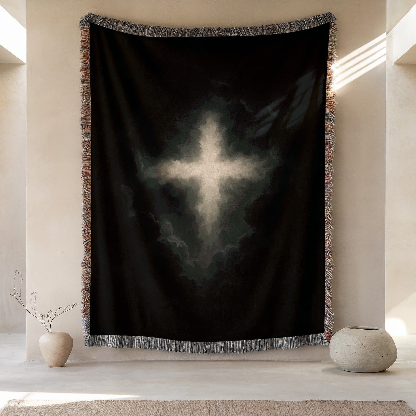 Atmospheric Light Cross Tapestry Wall Hanging Decor