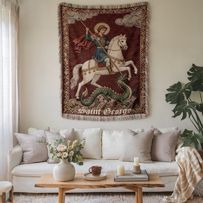 Saint George Tapestry with Dragon Wall Hanging Decor
