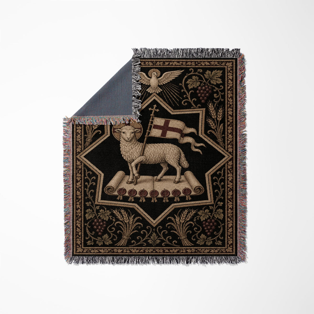 CalmNestStyle Sacred Agnus Dei Heritage Woven Blanket jacquard woven blanket