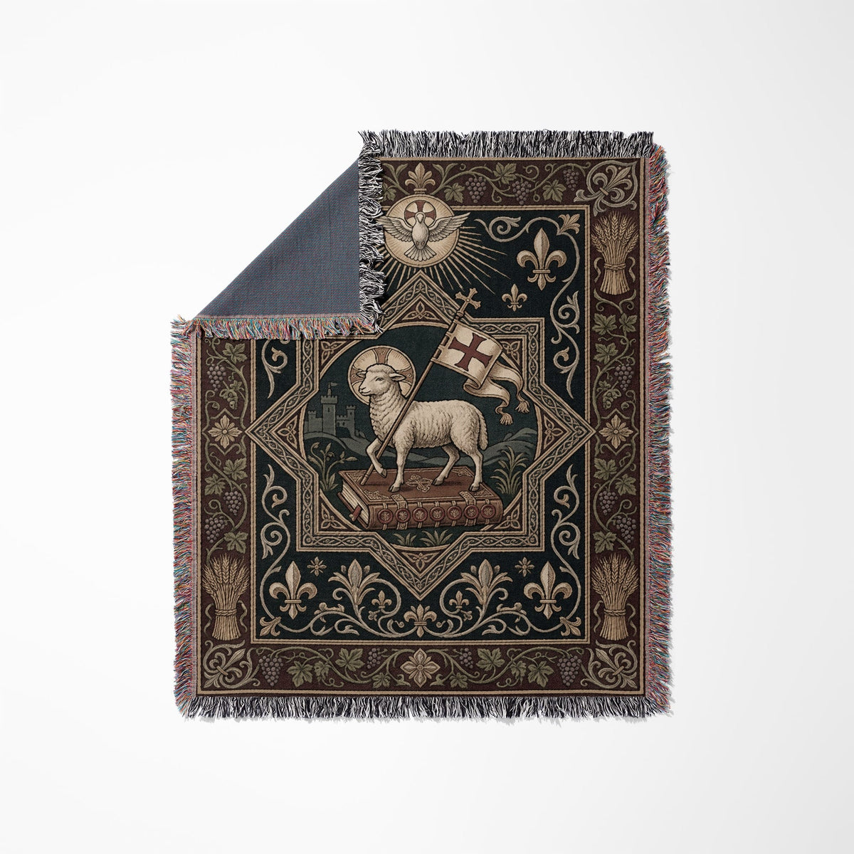 CalmNestStyle Heraldic Lamb & Dove Art Woven Blanket jacquard woven blanket