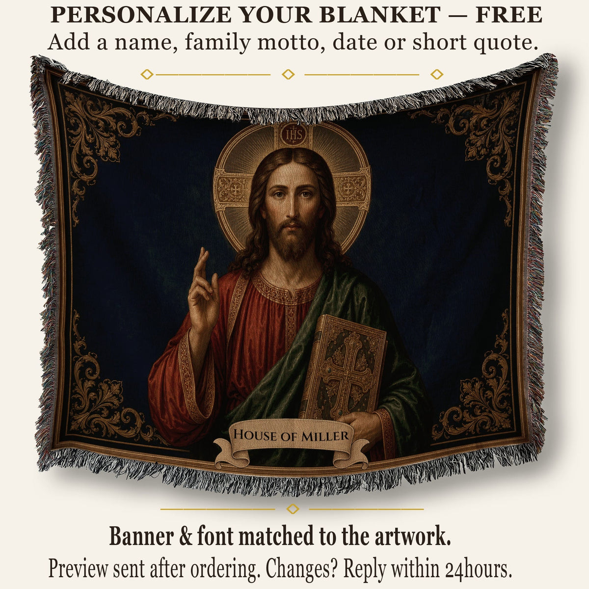 CalmNestStyle Christ Pantocrator jacquard woven blanket