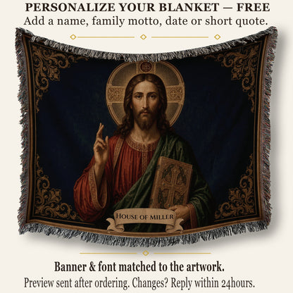 CalmNestStyle Christ Pantocrator jacquard woven blanket