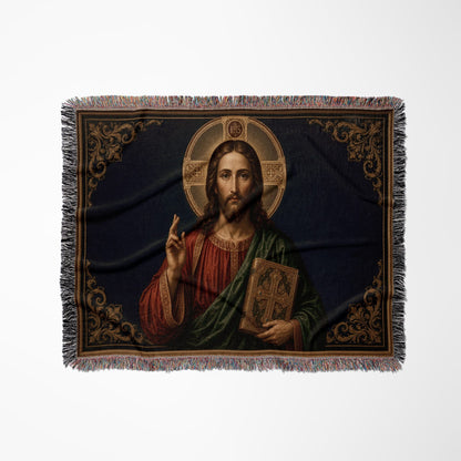 CalmNestStyle Christ Pantocrator jacquard woven blanket