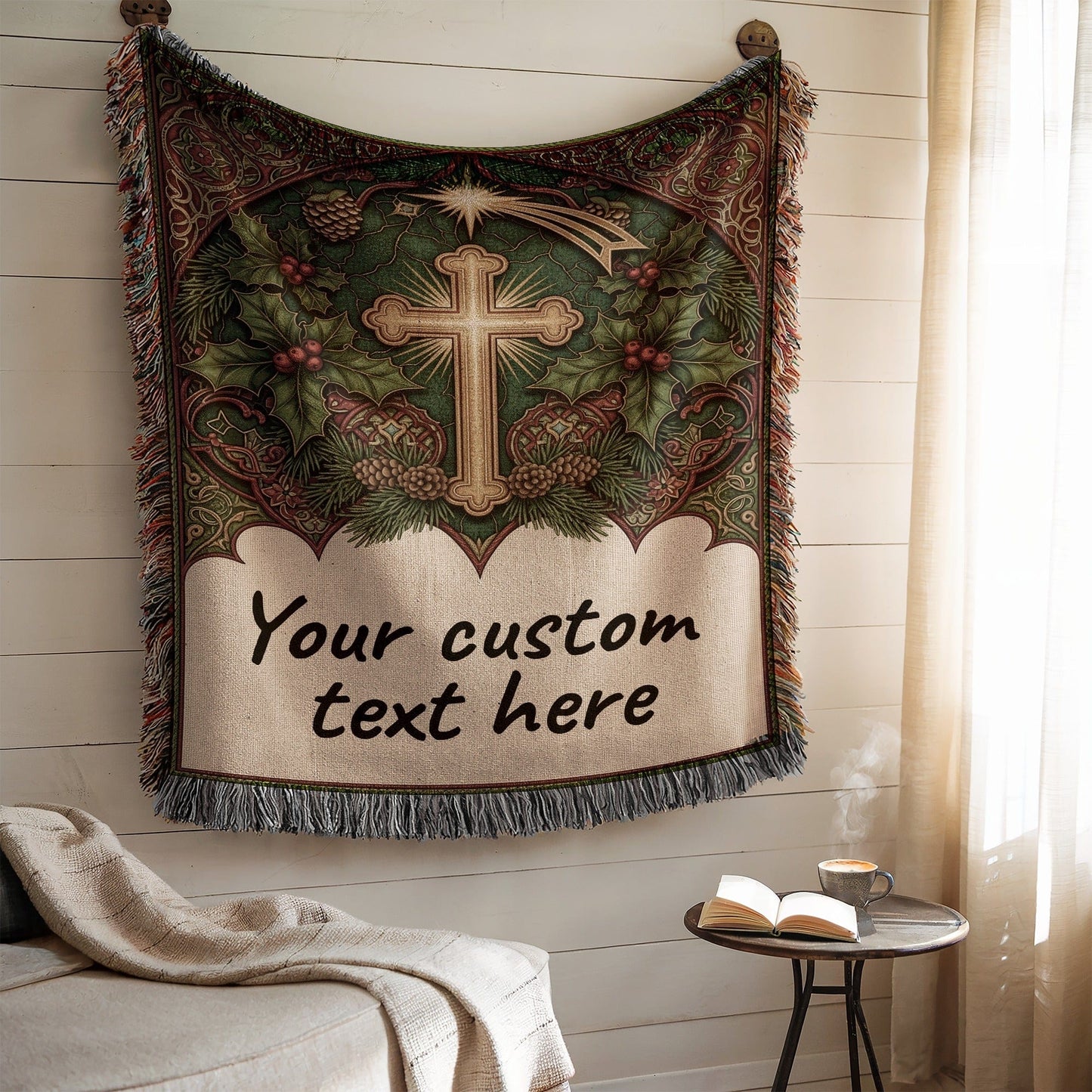 Personalized Holiday Blanket with Cross Design