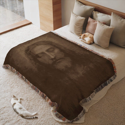Jesus Face in Deep Thought Cozy Blanket