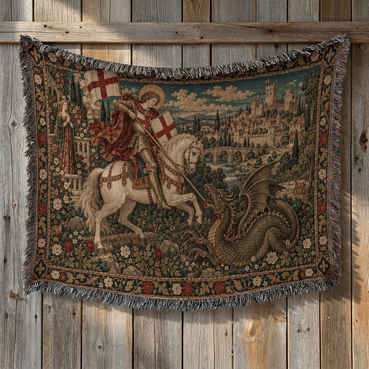 CalmNestStyle Saint George The Red Cross Banner jacquard woven blanket