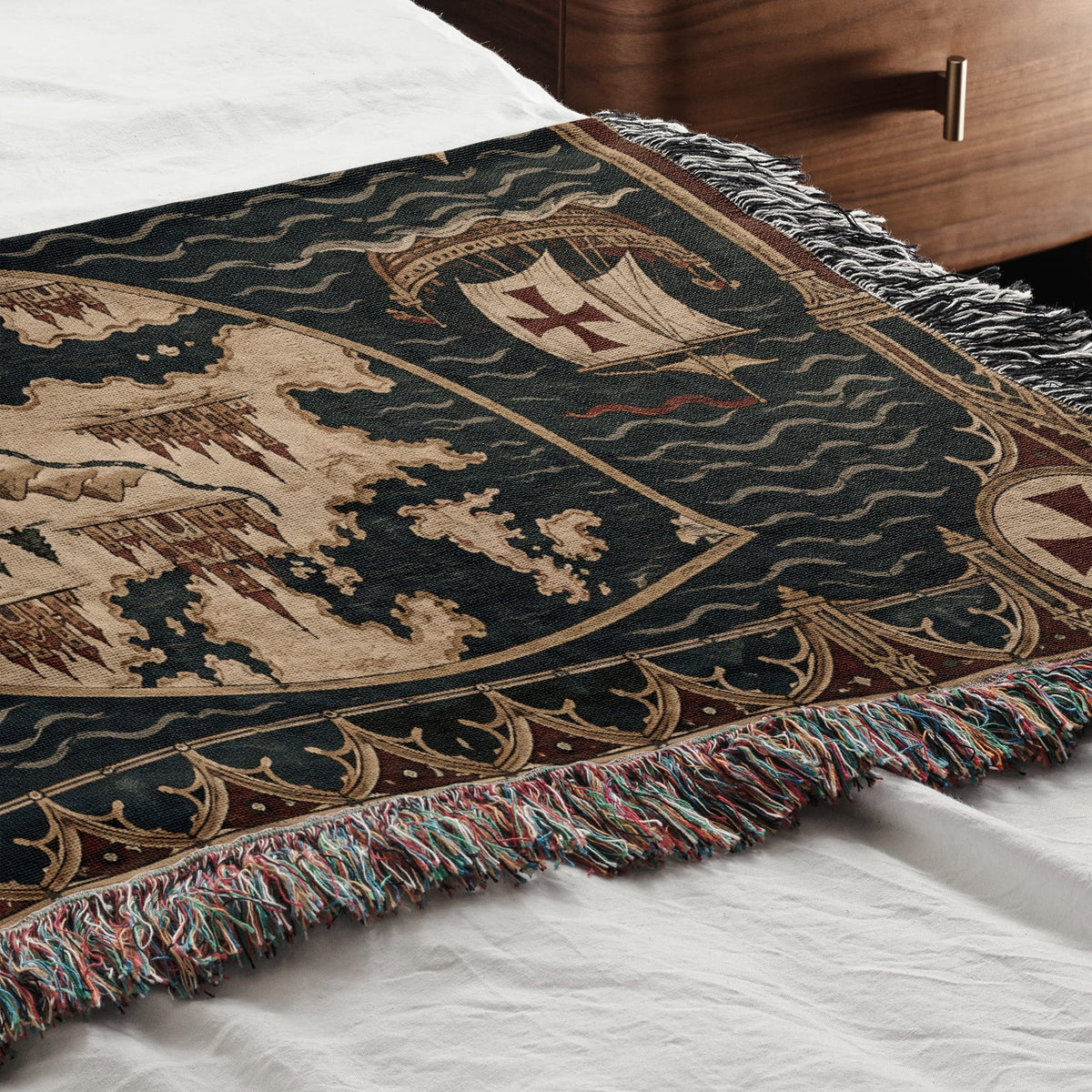 CalmNestStyle Mappa Mundi I Three Continents jacquard woven blanket