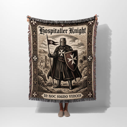 CalmNestStyle Hospitaller Knight With Banner In Hoc Signo Vinces Woven Blanket jacquard woven blanket
