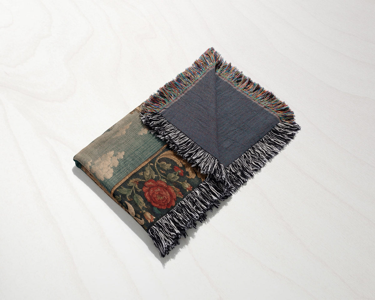 CalmNestStyle Harbor Fortress I Rose and Lily Border jacquard woven blanket