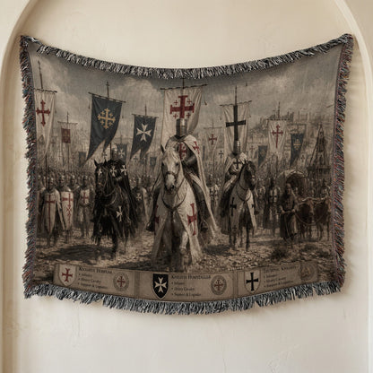 MyDesigns Medieval Tapestry Blanket – Military Orders March Woven Throw, Templar Hospitaller Teutonic Banners jacquard woven blanket