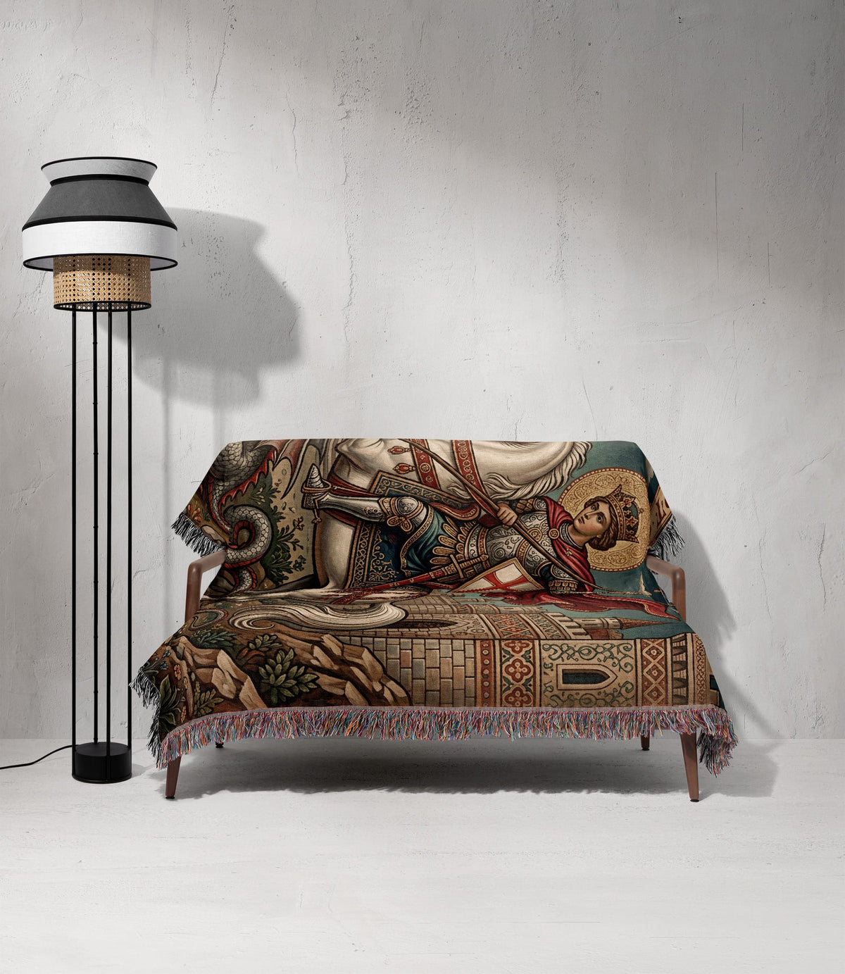 CalmNestStyle Saint George Parchment Scroll jacquard woven blanket