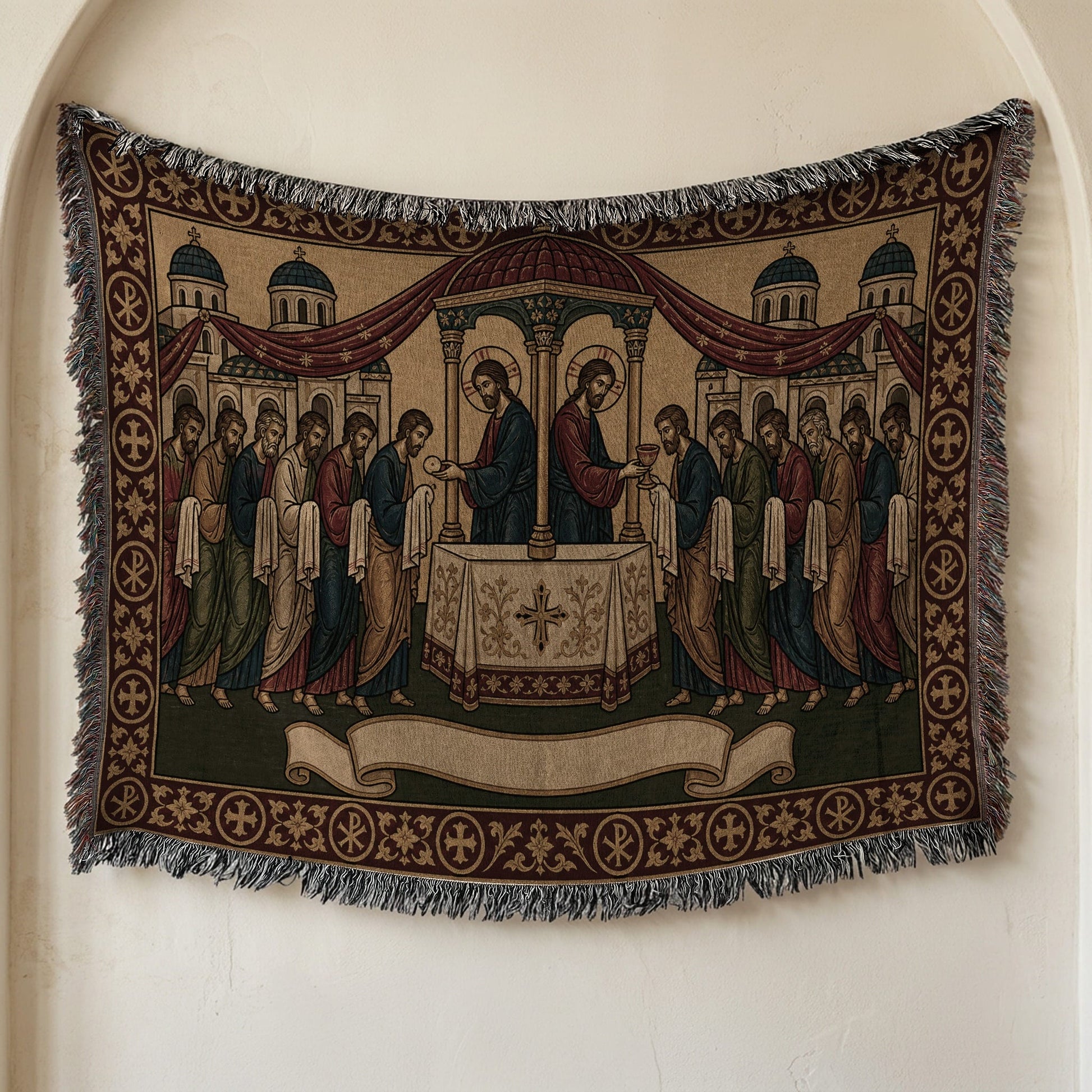 MyDesigns Personalized Byzantine Horizontal Tapestry - Communion Apostles jacquard woven blanket