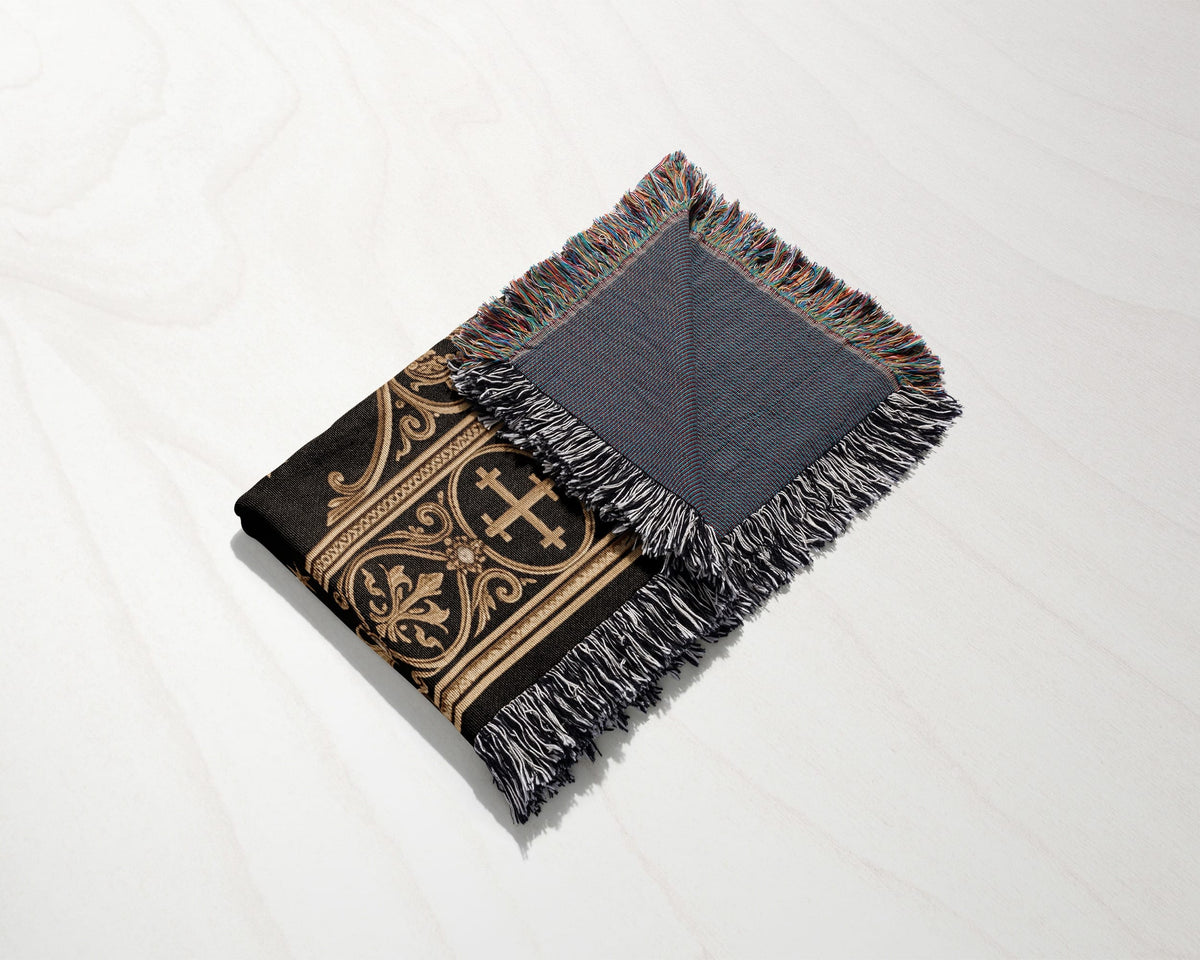 CalmNestStyle Order of Saint John Lions Crest Red Cross Banner Woven Blanket jacquard woven blanket