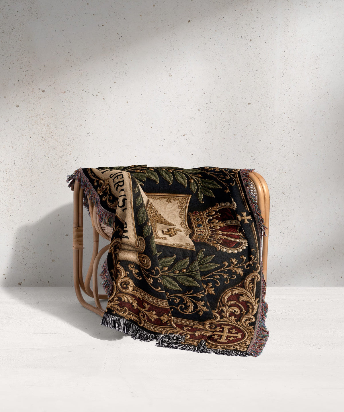 CalmNestStyle Order of Jerusalem Crest I Crimson Border jacquard woven blanket