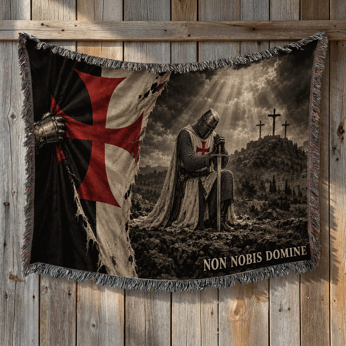 CalmNestStyle Not Unto Us Templar Vow at Calvary jacquard woven blanket