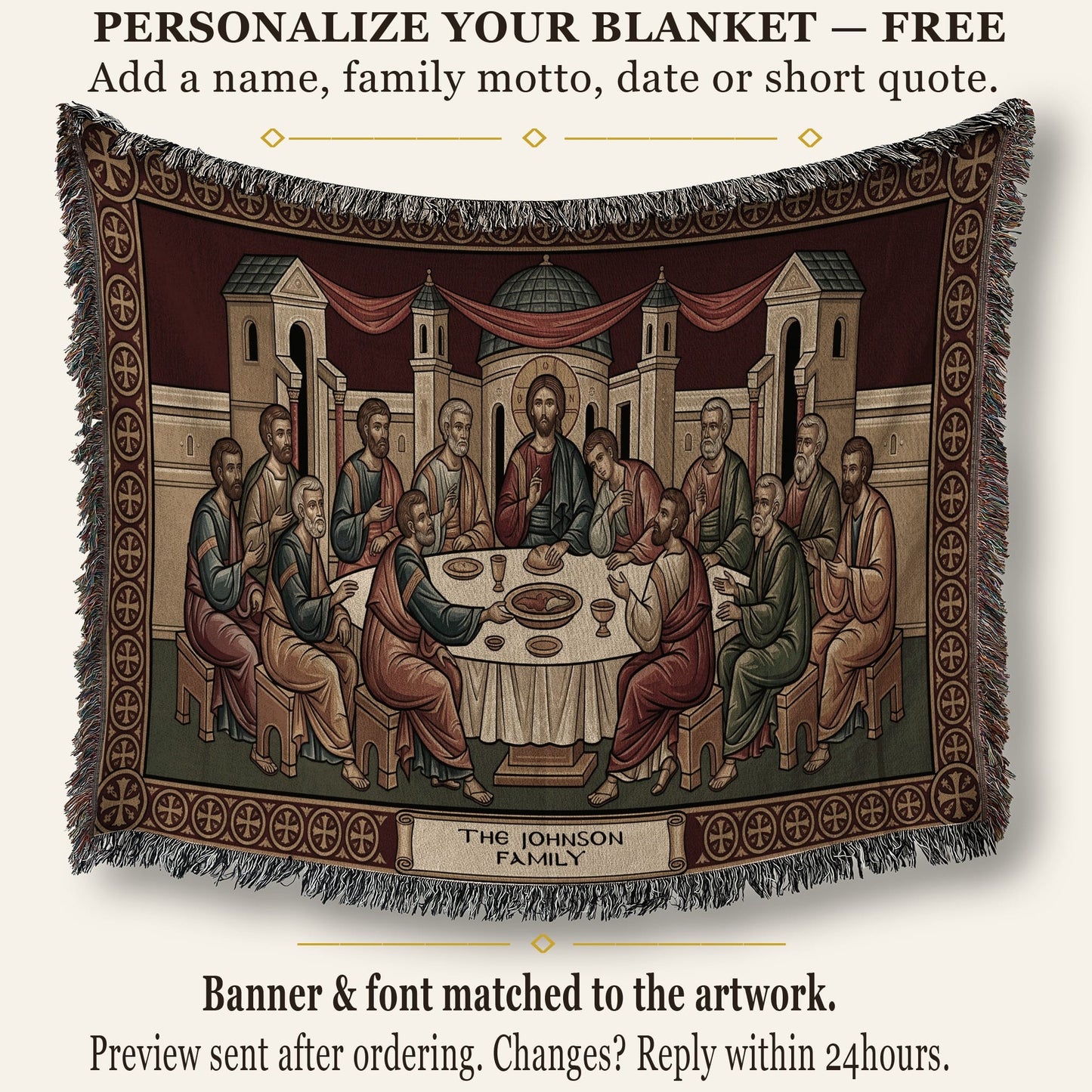 MyDesigns Crimson Gold Mystical Supper Landscape Tapestry - Byzantine Icon jacquard woven blanket