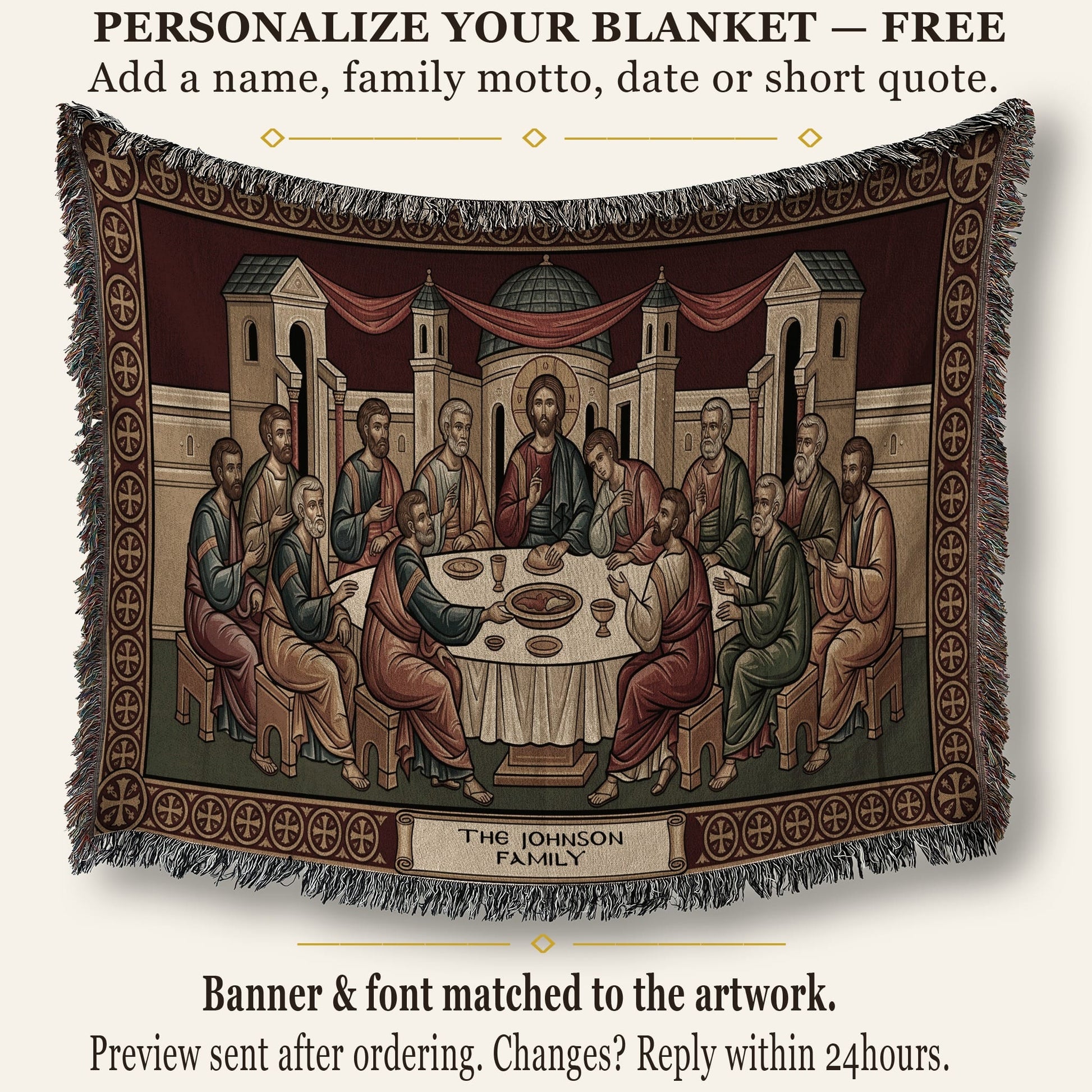 MyDesigns Crimson Gold Mystical Supper Landscape Tapestry - Byzantine Icon jacquard woven blanket