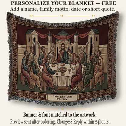MyDesigns Crimson Gold Mystical Supper Landscape Tapestry - Byzantine Icon jacquard woven blanket