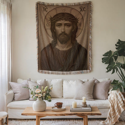 Detailed Jesus Christ Tapestry with Fringe Design