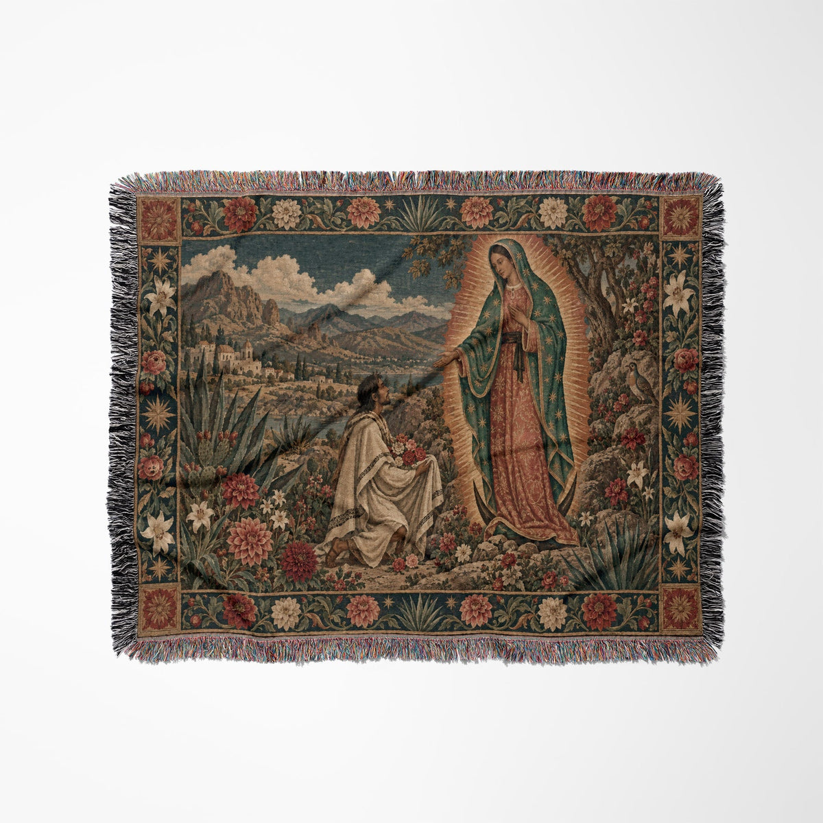 CalmNestStyle Our Lady of Guadalupe at Tepeyac jacquard woven blanket