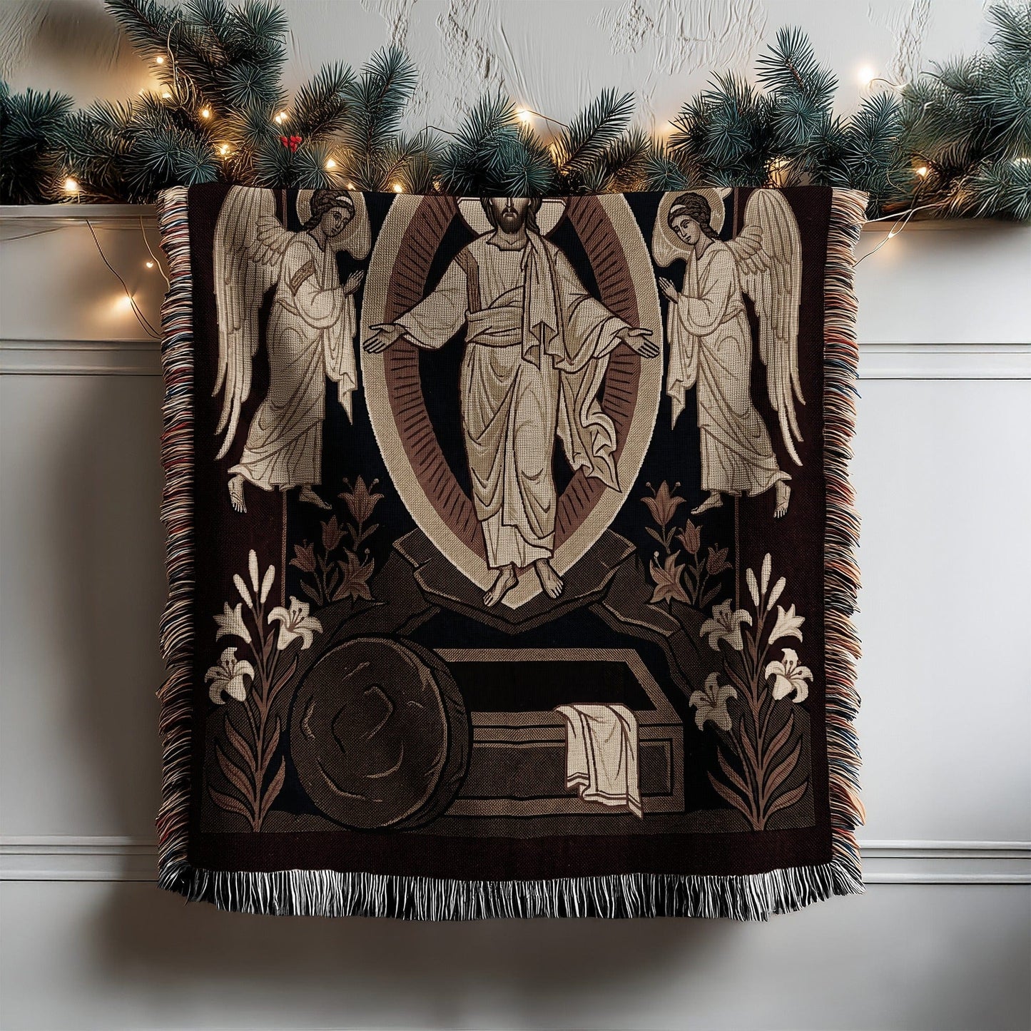 Resurrection Scene Artistic Blanket with Angels Design