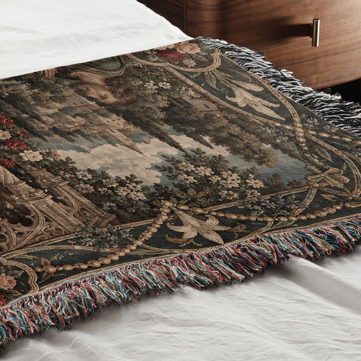 CalmNestStyle Our Lady of the Rosary jacquard woven blanket